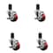 Service Caster 3'' Red Poly Swivel 1-5/8'' Expanding Stem Caster Set with Brake, 4PK SCC-EX20S314-PPUB-RED-TLB-158-4 - alternate 1